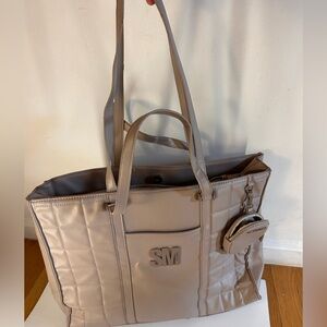 Stylish Steve Madden Quilted Tote Bag with Pouch - Taupe